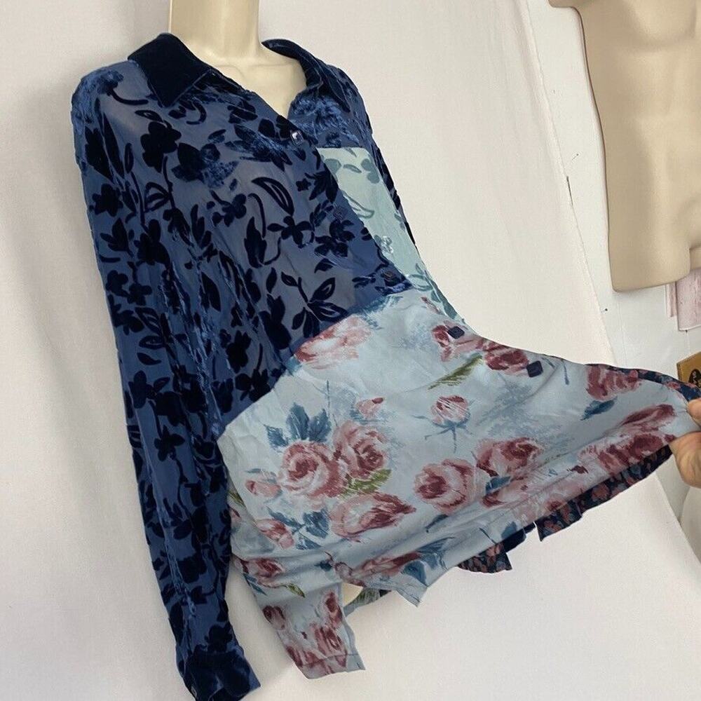Chaus Top XL Sheer Silk Velvet Burnout Floral Cottagecore Fairy Grunge Vintage - Picture 5 of 12